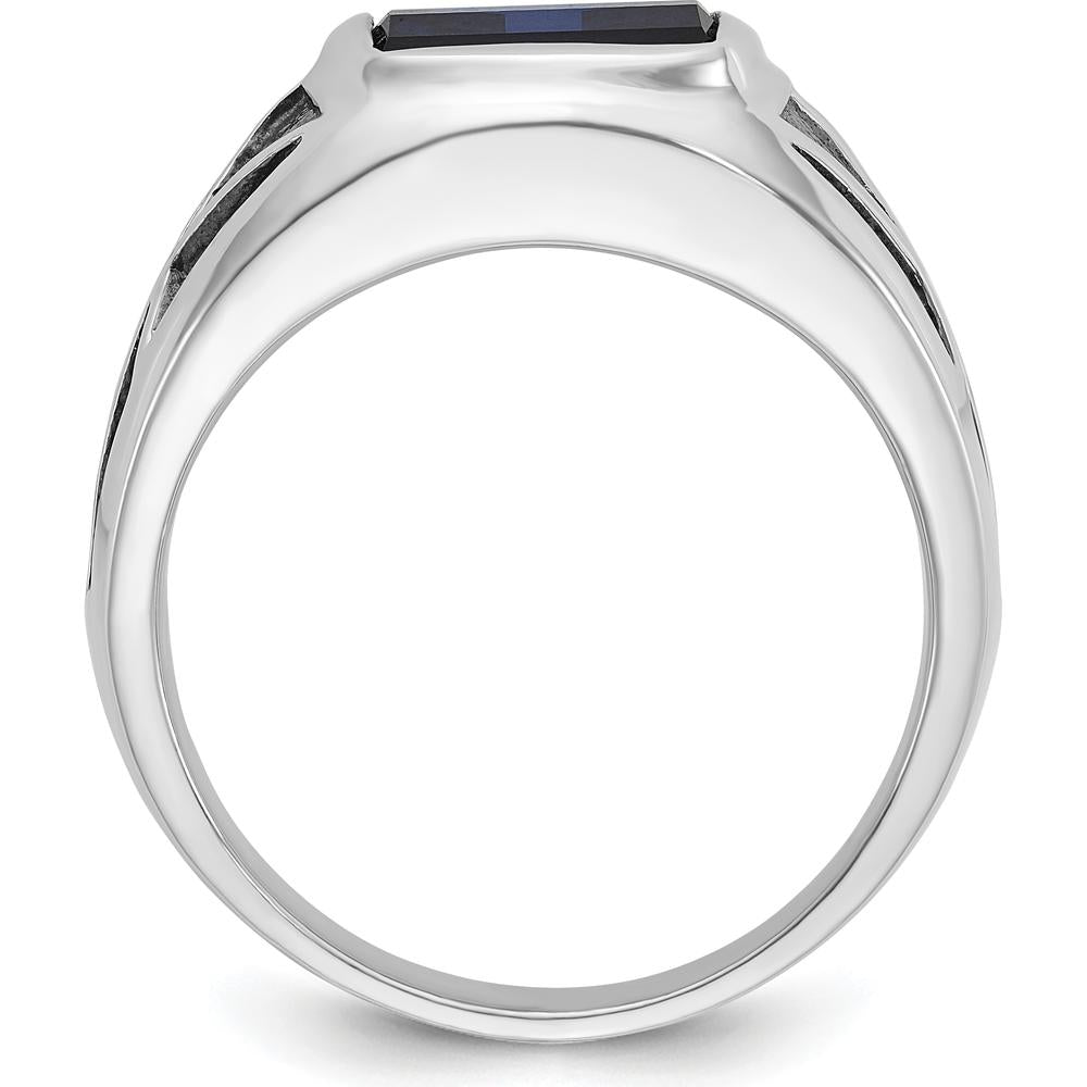 14K White Gold Men's Created Sapphire Ring with Black Rhodium - 3.25 Carats Sapphire by IBGoodman