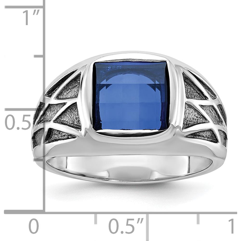 14K White Gold Men's Created Sapphire Ring with Black Rhodium - 3.25 Carats Sapphire by IBGoodman