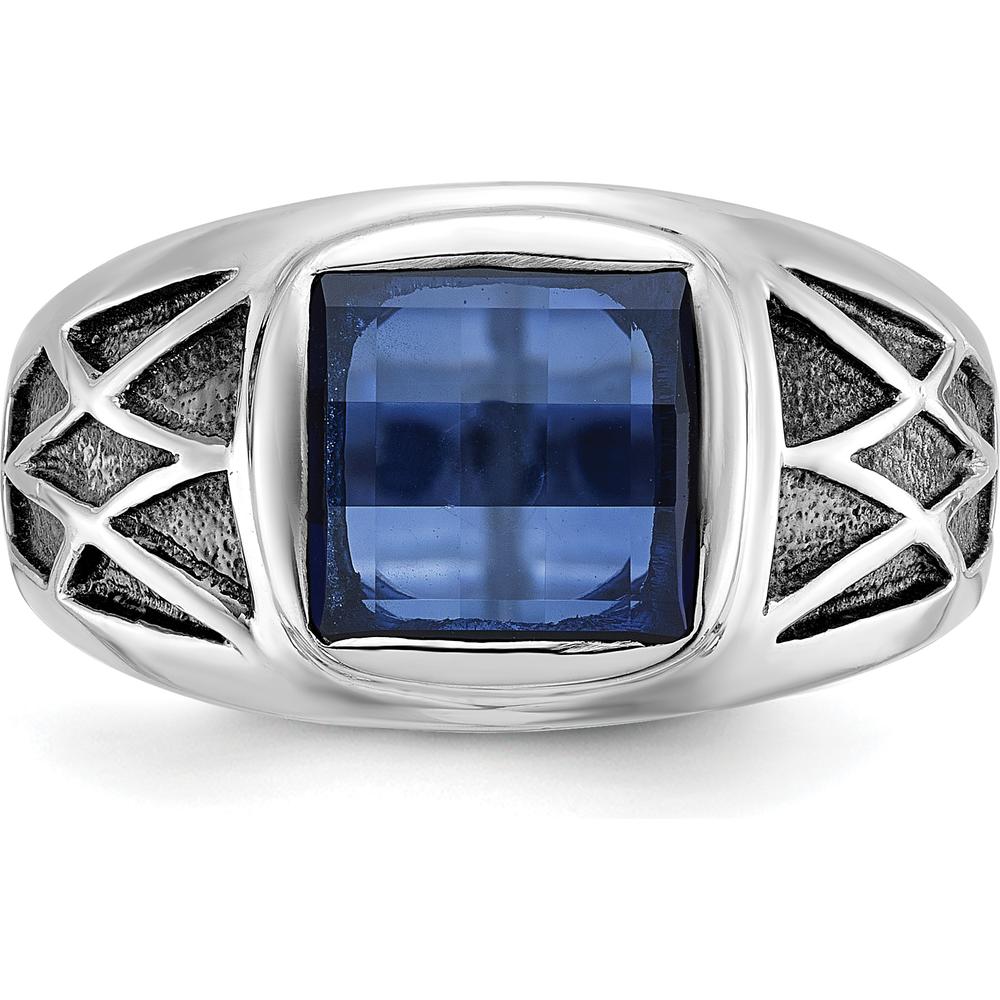 14K White Gold Men's Created Sapphire Ring with Black Rhodium - 3.25 Carats Sapphire by IBGoodman