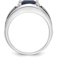 14K White Gold Men's Created Sapphire Ring with Black Rhodium - 8mm Princess Cut Square Sapphire by IBGoodman