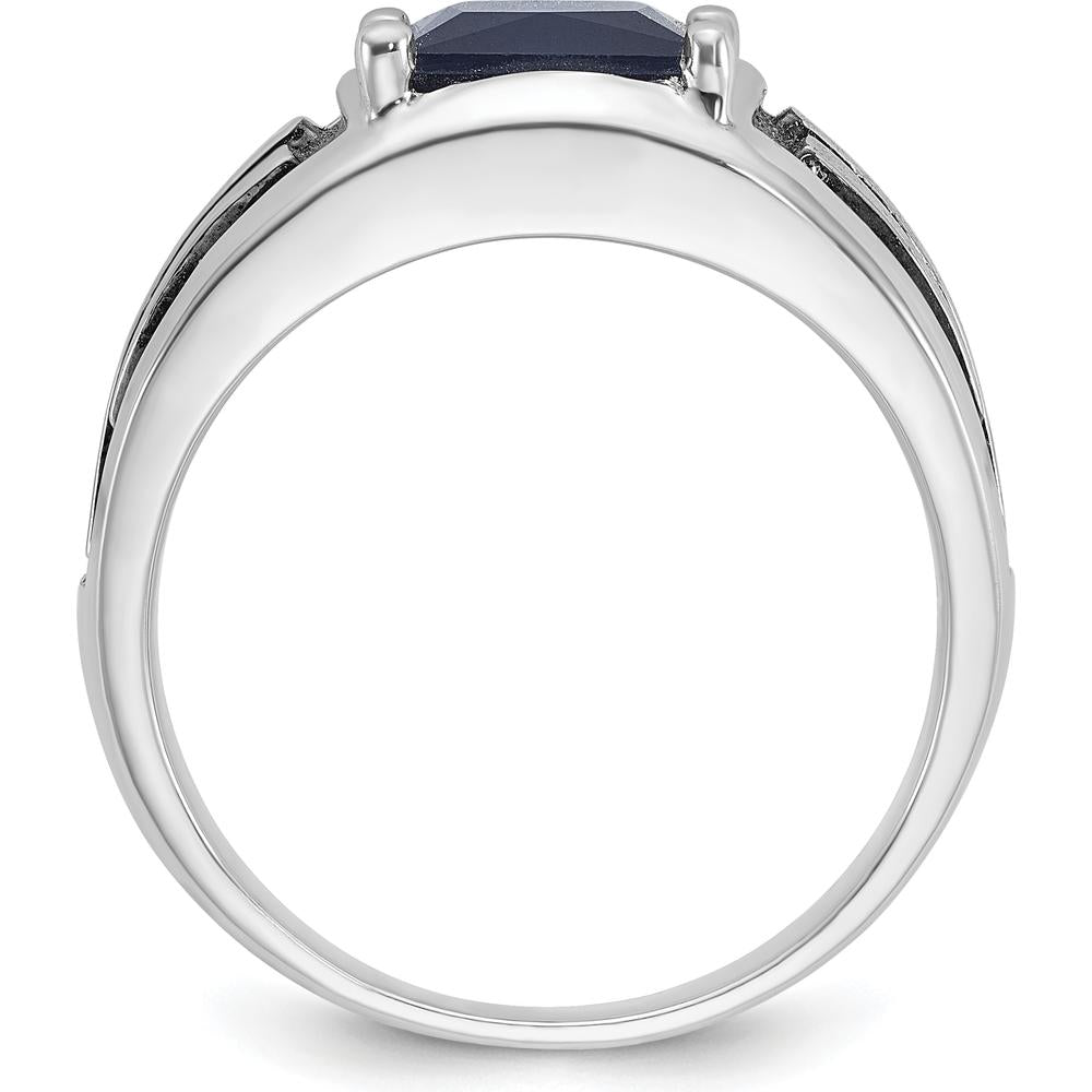 14K White Gold Men's Created Sapphire Ring with Black Rhodium - 8mm Princess Cut Square Sapphire by IBGoodman