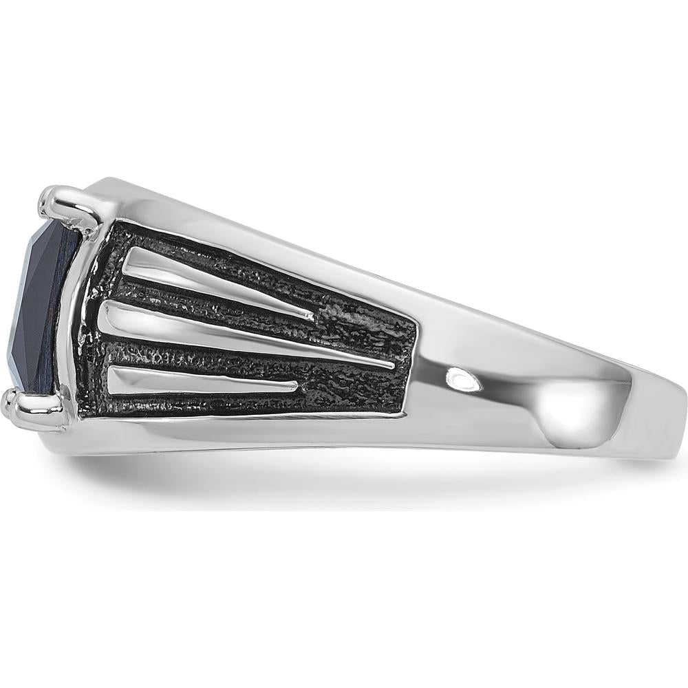 14K White Gold Men's Created Sapphire Ring with Black Rhodium - 8mm Princess Cut Square Sapphire by IBGoodman
