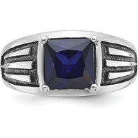 14K White Gold Men's Created Sapphire Ring with Black Rhodium - 8mm Princess Cut Square Sapphire by IBGoodman