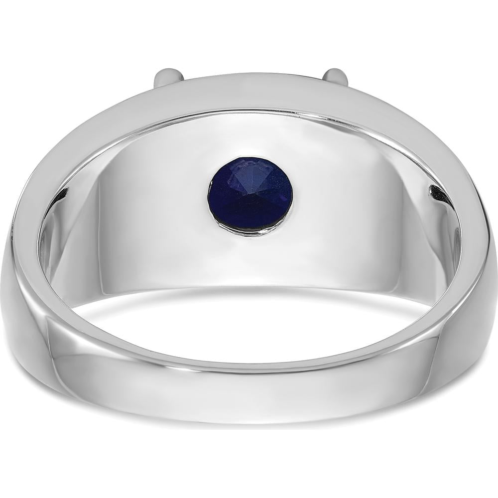 14K White Gold Men's Created Sapphire Ring with Black Rhodium - 8mm Princess Cut Square Sapphire by IBGoodman