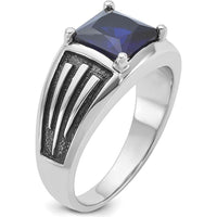 14K White Gold Men's Created Sapphire Ring with Black Rhodium - 8mm Princess Cut Square Sapphire by IBGoodman