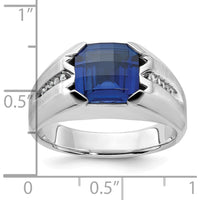 14K White Gold Men's Created Sapphire Ring with Round Diamond Accents - 3.92 Carats Total Sapphire Weight, 1/20 Carats Total Diamond Weight by IBGoodman
