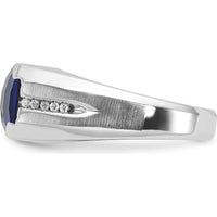 14K White Gold Men's Created Sapphire Ring with Round Diamond Accents - 3.92 Carats Total Sapphire Weight, 1/20 Carats Total Diamond Weight by IBGoodman