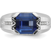 14K White Gold Men's Created Sapphire Ring with Round Diamond Accents - 3.92 Carats Total Sapphire Weight, 1/20 Carats Total Diamond Weight by IBGoodman
