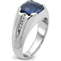 14K White Gold Men's Created Sapphire Ring with Round Diamond Accents - 3.92 Carats Total Sapphire Weight, 1/20 Carats Total Diamond Weight by IBGoodman