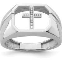 14K White Gold Men's Cross Ring with Polished Rhodium Finish and Tapered Band by Monteluci Fine Jewelry