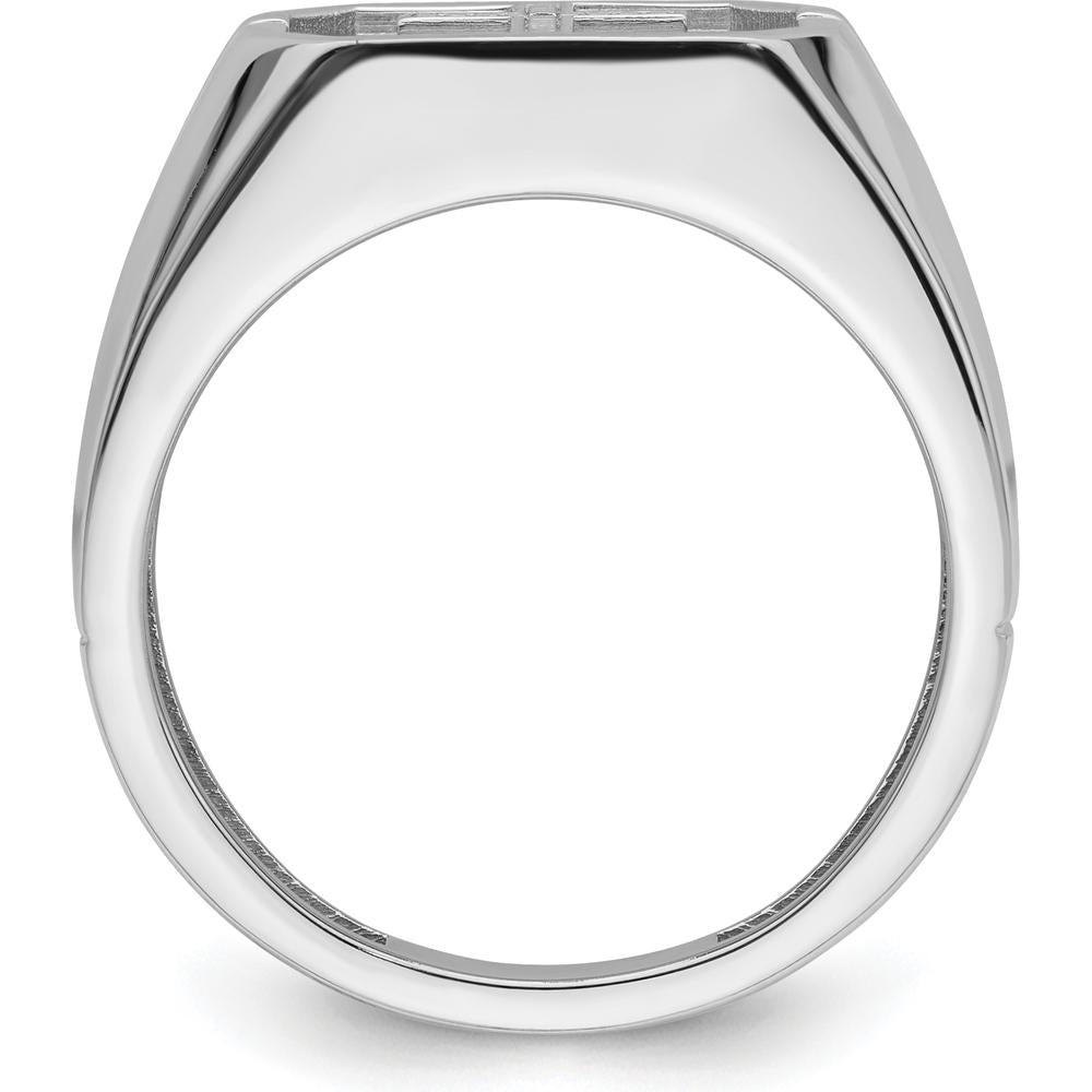 14K White Gold Men's Cross Ring with Polished Rhodium Finish and Tapered Band by Monteluci Fine Jewelry
