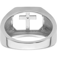 14K White Gold Men's Cross Ring with Polished Rhodium Finish and Tapered Band by Monteluci Fine Jewelry