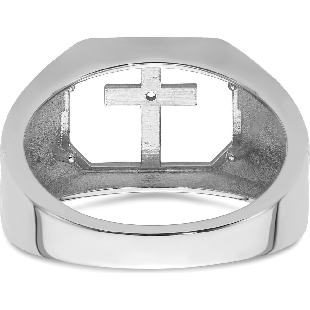 14K White Gold Men's Cross Ring with Polished Rhodium Finish and Tapered Band by Monteluci Fine Jewelry