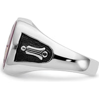 14K White Gold Men's Cushion-Cut Lab-Created Ruby Masonic Ring with Black Enamel Detailing by Monteluci Fine Jewelry