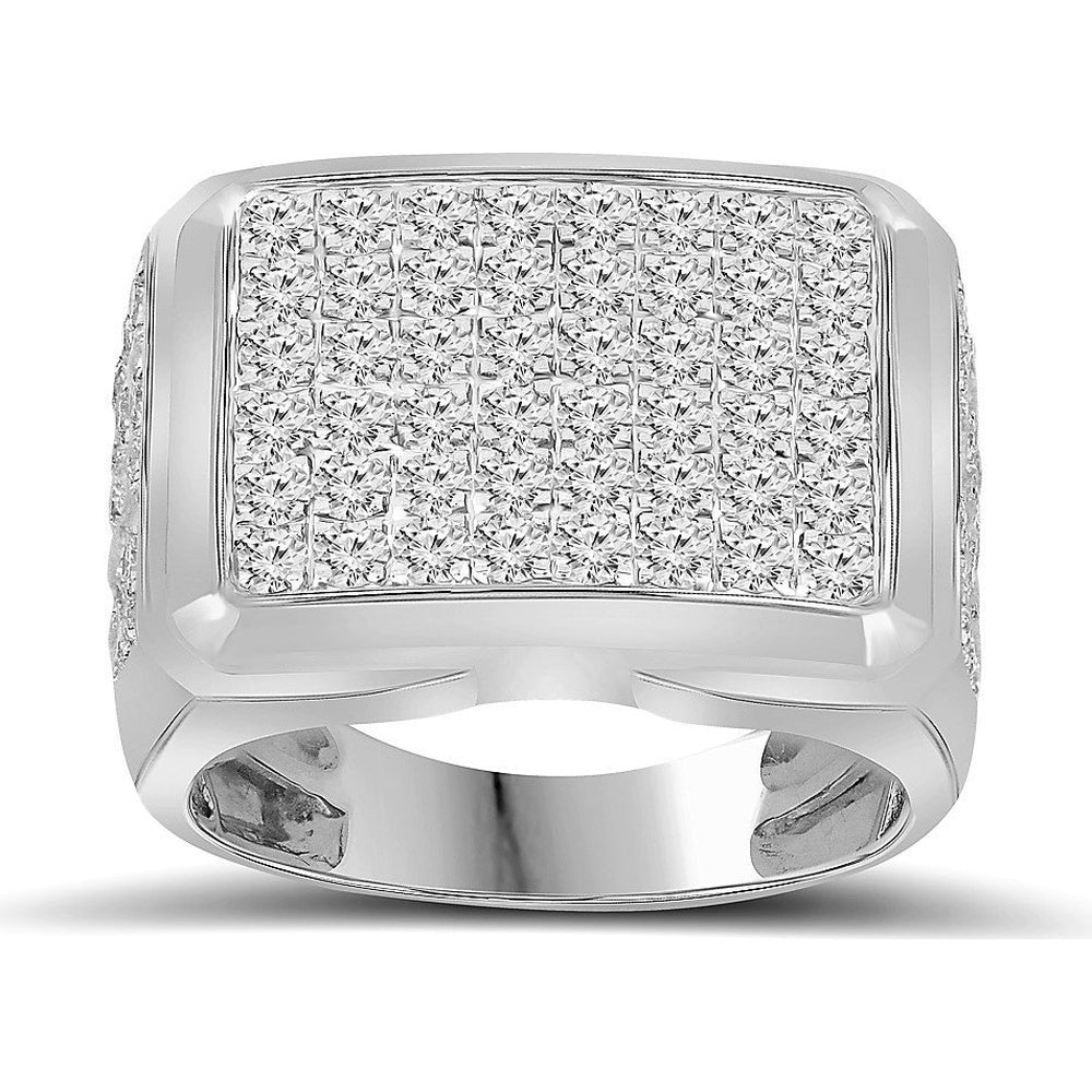 14K White Gold Men's Cushion Shape Micro-Pave Set Round Diamond Statement Ring - 3.10 Carat Total Diamond Weight by Auriventus