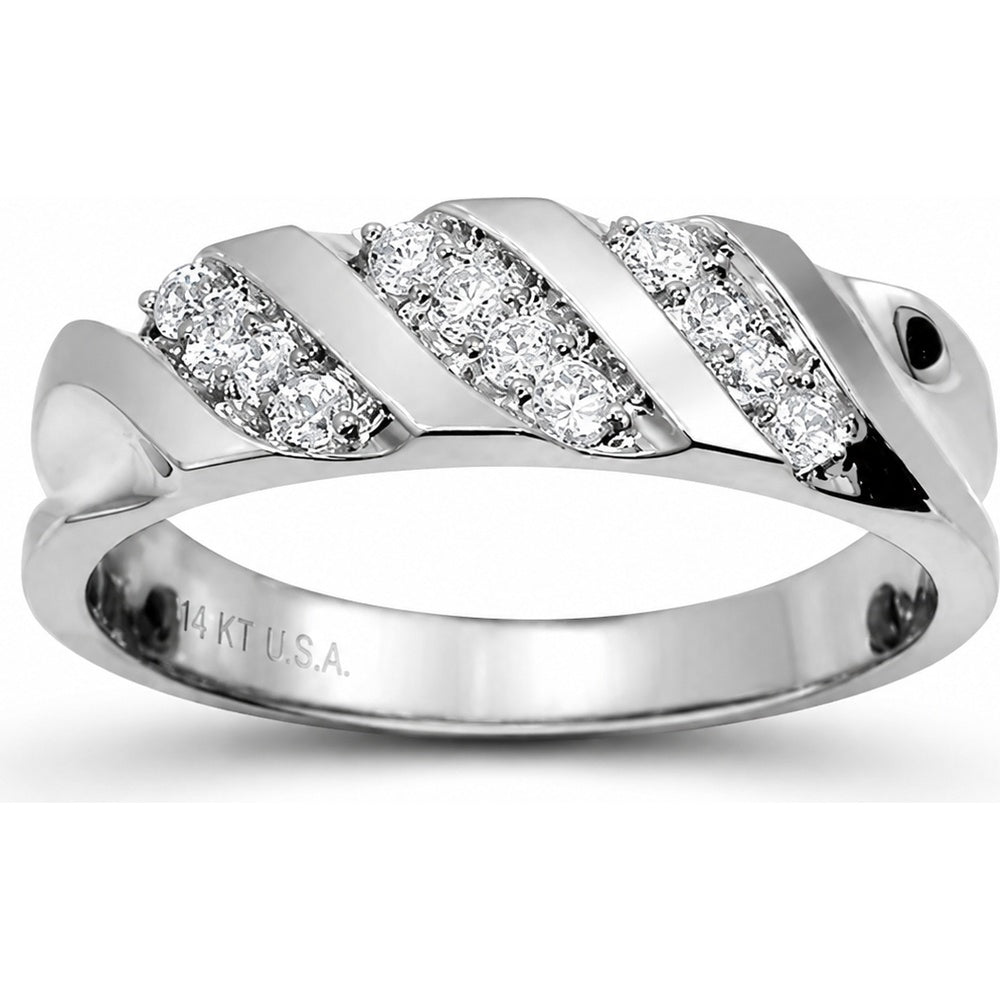 14K White Gold Men's Diagonal Diamond Band with Channel Set Round Diamonds - 0.30 Carat Total Diamond Weight by Auriventus