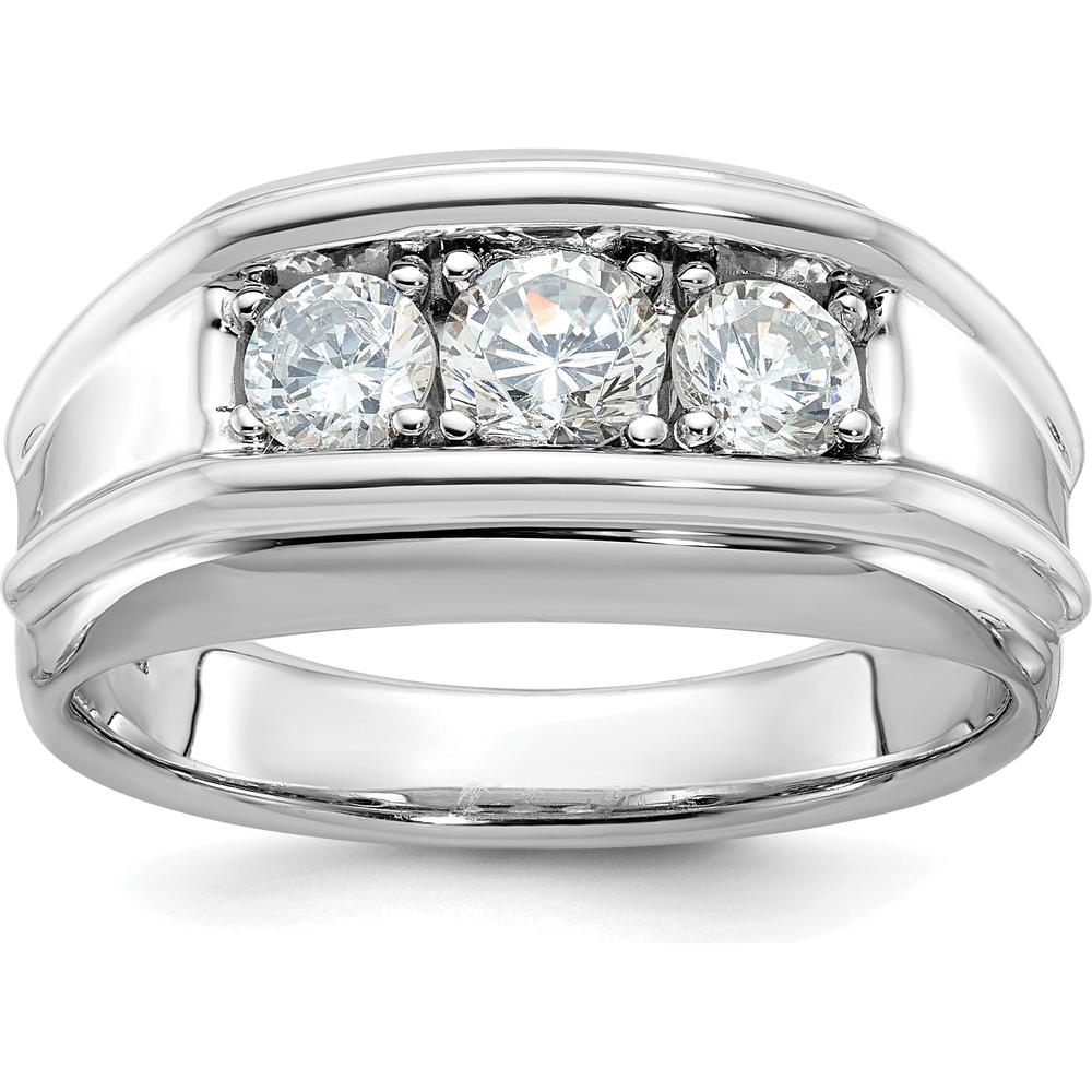 14K White Gold Men's Diamond 3-Stone Ring with 1 Carat Total Diamond Weight by IBGoodman