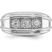 14K White Gold Men's Diamond 3-Stone Ring with 1 Carat Total Diamond Weight by IBGoodman