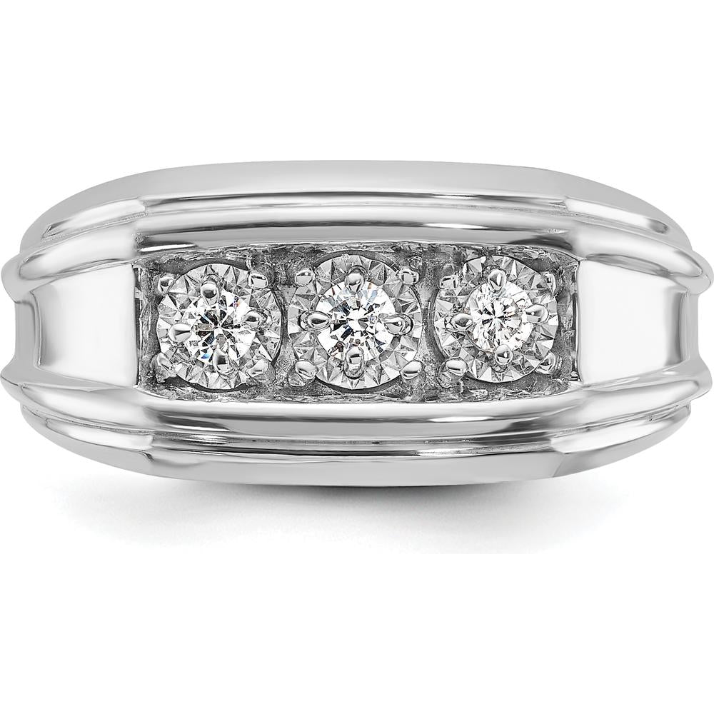 14K White Gold Men's Diamond 3-Stone Ring with 1 Carat Total Diamond Weight by IBGoodman