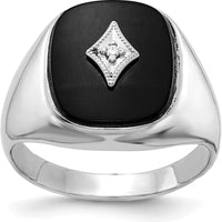 14K White Gold Men's Diamond and Onyx Ring with Round Diamond - 0.01 Carat Total Diamond Weight by Monteluci Fine Jewelry