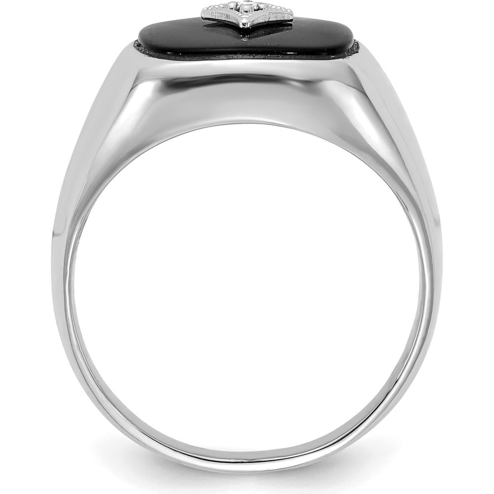 14K White Gold Men's Diamond and Onyx Ring with Round Diamond - 0.01 Carat Total Diamond Weight by Monteluci Fine Jewelry