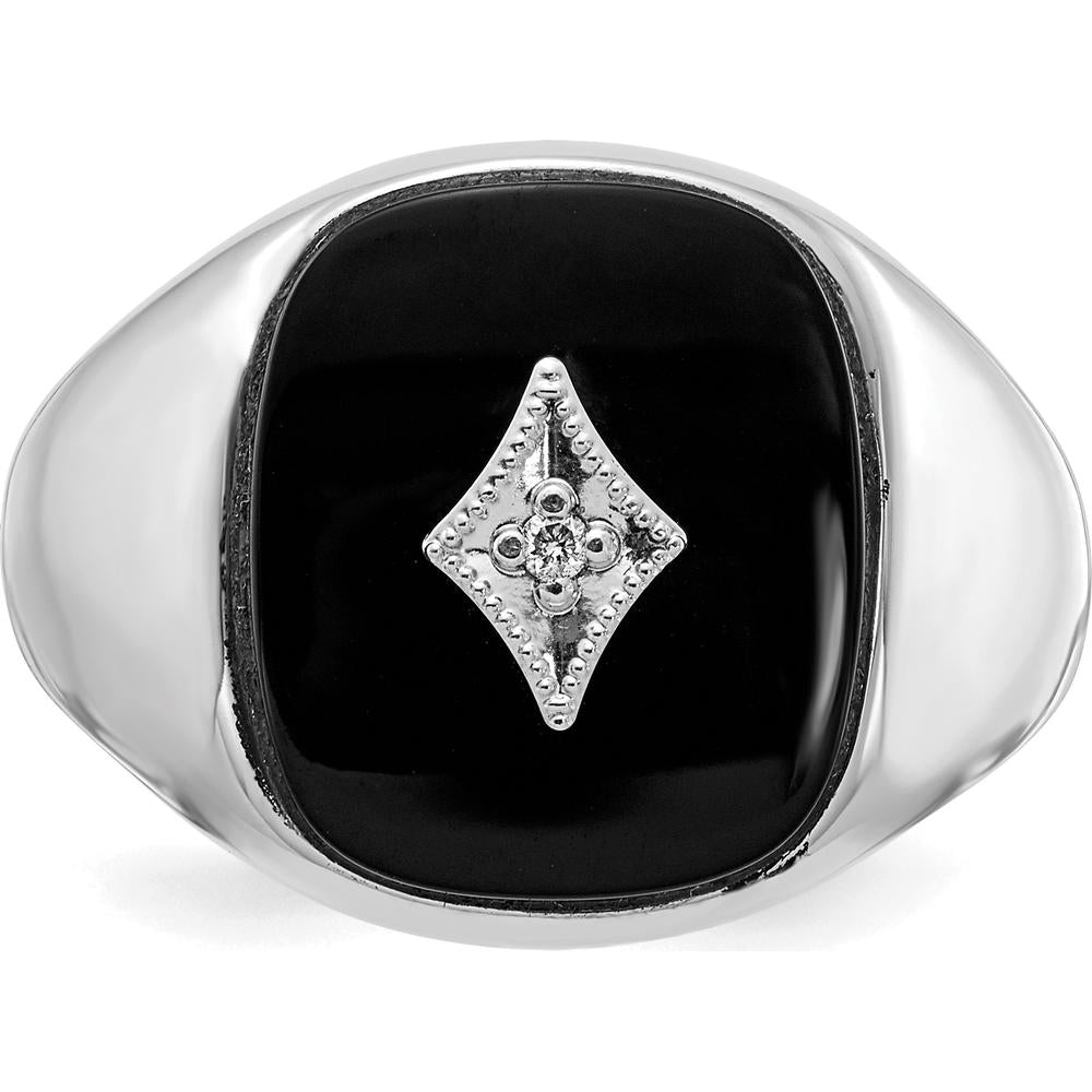 14K White Gold Men's Diamond and Onyx Ring with Round Diamond - 0.01 Carat Total Diamond Weight by Monteluci Fine Jewelry