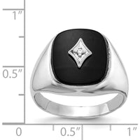 14K White Gold Men's Diamond and Onyx Ring with Round Diamond - 0.01 Carat Total Diamond Weight by Monteluci Fine Jewelry