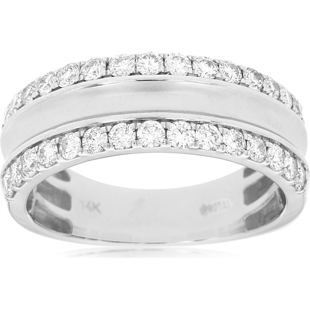 14K White Gold Men's Diamond Band Ring with 1.00 Carats Total Diamond Weight