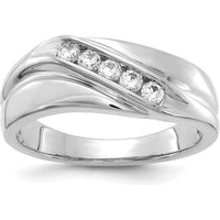 14K White Gold Men's Diamond Band Ring with 5 Round Diamonds - 0.065 Carat Total Diamond Weight by 0