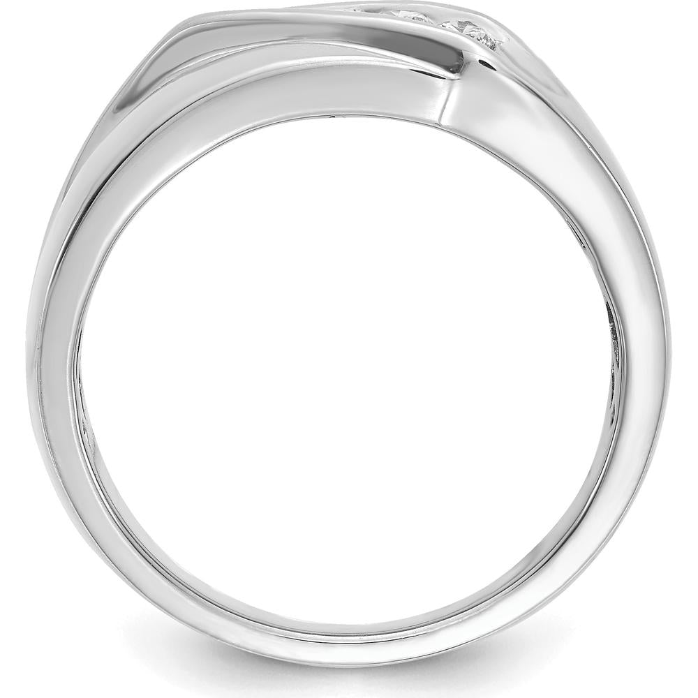 14K White Gold Men's Diamond Band Ring with 5 Round Diamonds - 0.065 Carat Total Diamond Weight by 0