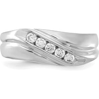 14K White Gold Men's Diamond Band Ring with 5 Round Diamonds - 0.065 Carat Total Diamond Weight by 0