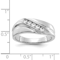 14K White Gold Men's Diamond Band Ring with 5 Round Diamonds - 0.065 Carat Total Diamond Weight by 0