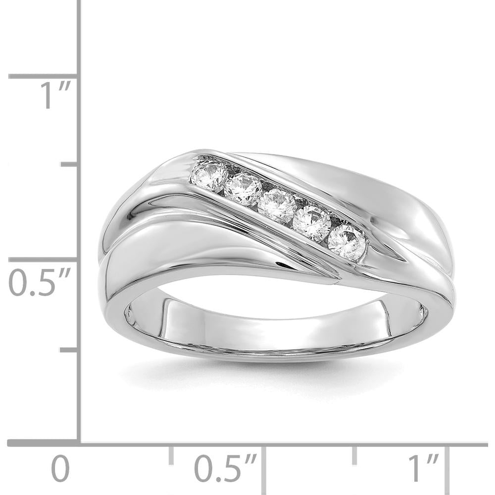 14K White Gold Men's Diamond Band Ring with 5 Round Diamonds - 0.065 Carat Total Diamond Weight by 0