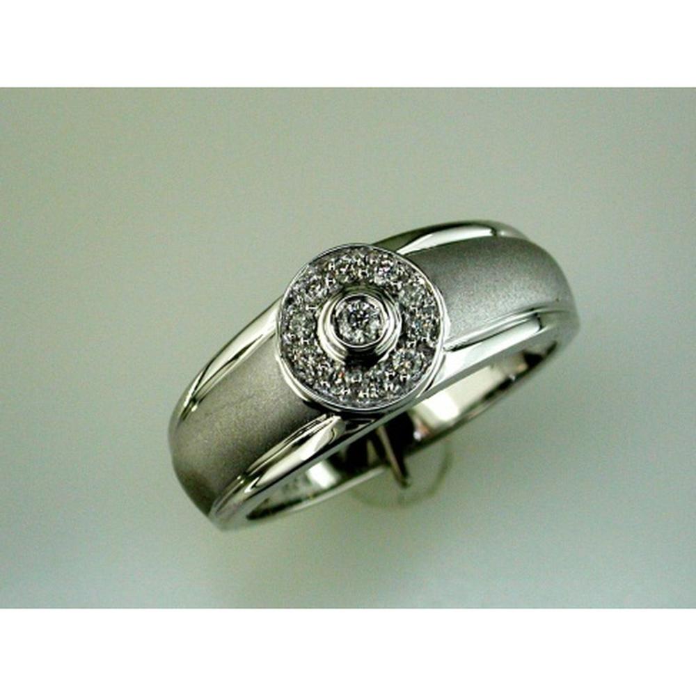 14K White Gold Men's Diamond Band Ring with Round Diamond - 0.28 Carats Total Diamond Weight