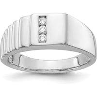 14K White Gold Men's Diamond Band Ring with Round Diamonds - 0.046 Carat Total Diamond Weight by 0