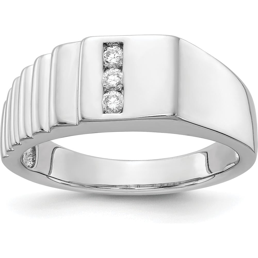 14K White Gold Men's Diamond Band Ring with Round Diamonds - 0.046 Carat Total Diamond Weight by 0