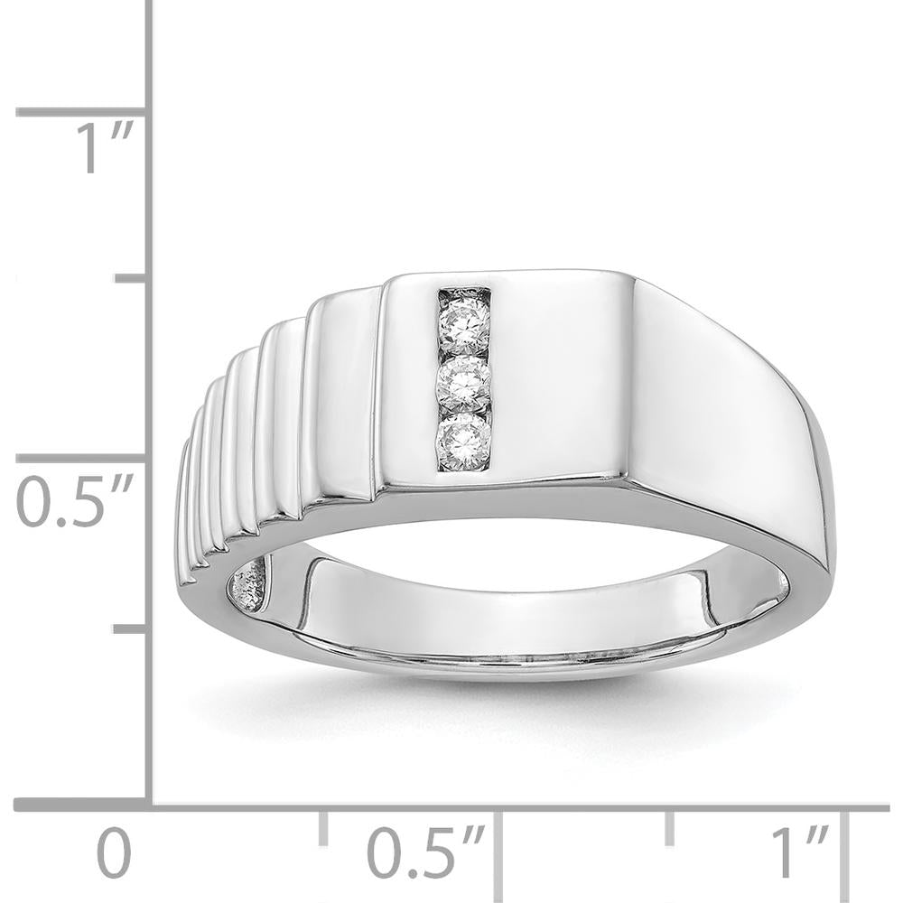 14K White Gold Men's Diamond Band Ring with Round Diamonds - 0.046 Carat Total Diamond Weight by 0