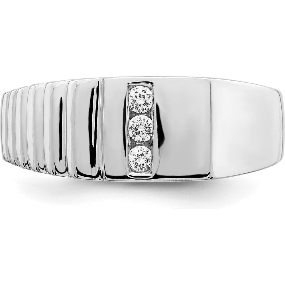 14K White Gold Men's Diamond Band Ring with Round Diamonds - 0.046 Carat Total Diamond Weight by 0
