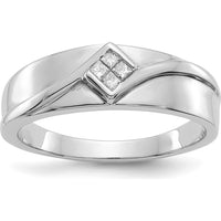 14K White Gold Men's Diamond Band Ring with Square-Cut Diamonds - 0.025 Carat Total Diamond Weight by 0