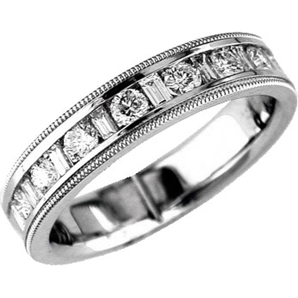 14K White Gold Men's Diamond Band with Alternating Baguette and Round Channel-Set Diamonds - 1.00 Carat Total Diamond Weight - Royal Jewelry
