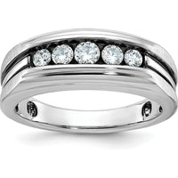14K White Gold Men's Diamond Band with Black Rhodium Grooved Design - 1/2 Carat Total Diamond Weight by IBGoodman