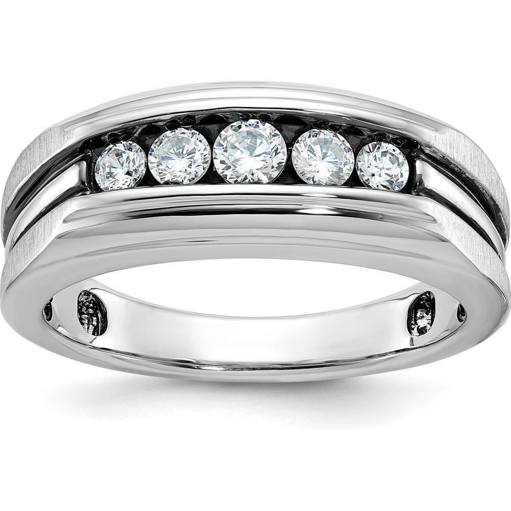 14K White Gold Men's Diamond Band with Black Rhodium Grooved Design - 1/2 Carat Total Diamond Weight by IBGoodman