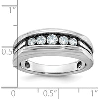 14K White Gold Men's Diamond Band with Black Rhodium Grooved Design - 1/2 Carat Total Diamond Weight by IBGoodman