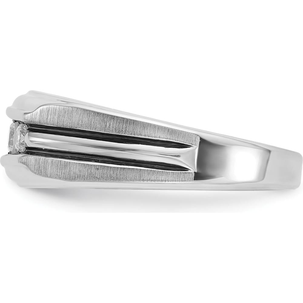 14K White Gold Men's Diamond Band with Black Rhodium Grooved Design - 1/2 Carat Total Diamond Weight by IBGoodman