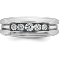 14K White Gold Men's Diamond Band with Black Rhodium Grooved Design - 1/2 Carat Total Diamond Weight by IBGoodman