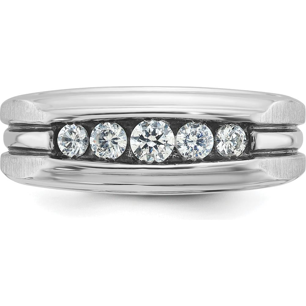14K White Gold Men's Diamond Band with Black Rhodium Grooved Design - 1/2 Carat Total Diamond Weight by IBGoodman
