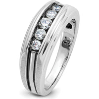 14K White Gold Men's Diamond Band with Black Rhodium Grooved Design - 1/2 Carat Total Diamond Weight by IBGoodman
