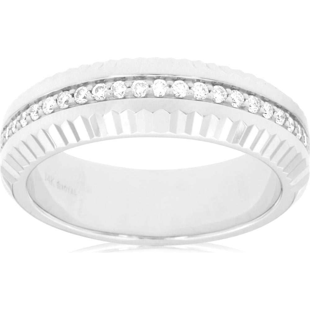14K White Gold Men's Diamond Band with Geometric Design - 0.28 Carats Total Diamond Weight