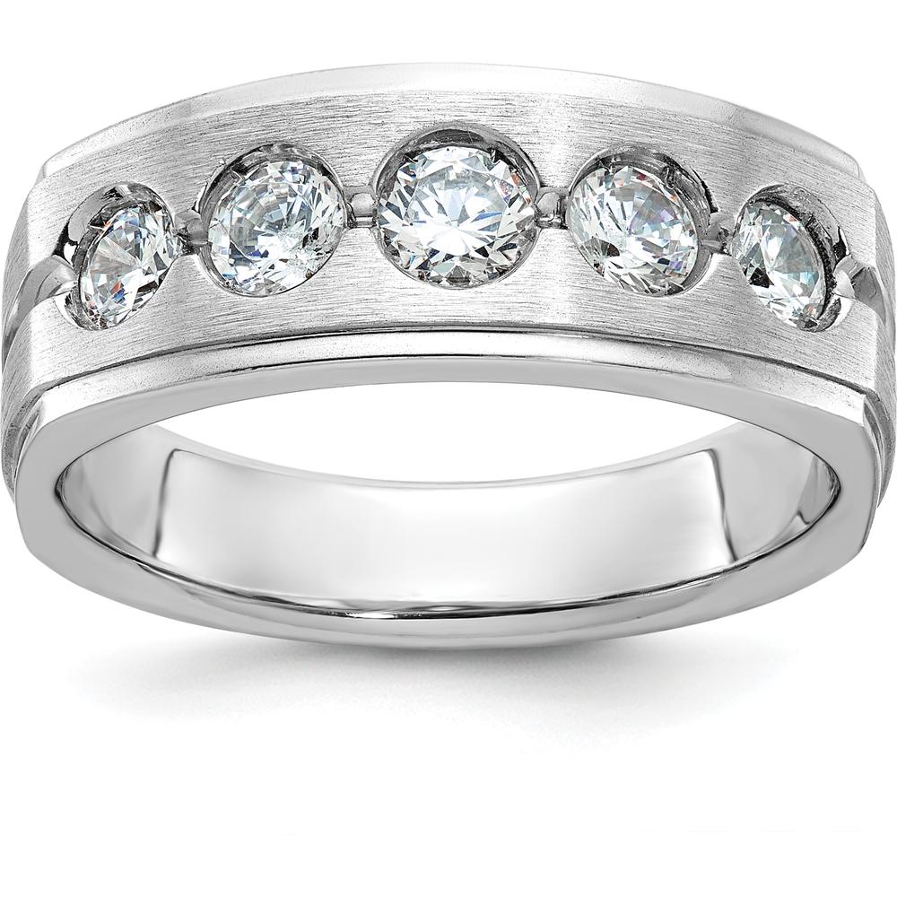 14K White Gold Men's Diamond Band with Polished and Satin Finish - 1 Carats Total Diamond Weight by IBGoodman