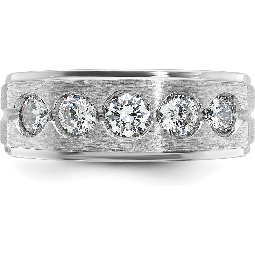 14K White Gold Men's Diamond Band with Polished and Satin Finish - 1 Carats Total Diamond Weight by IBGoodman